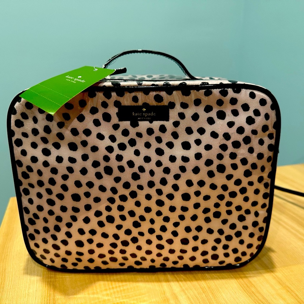 NWT Kate Spade Toiletry Bag Pink with Black trim and spots